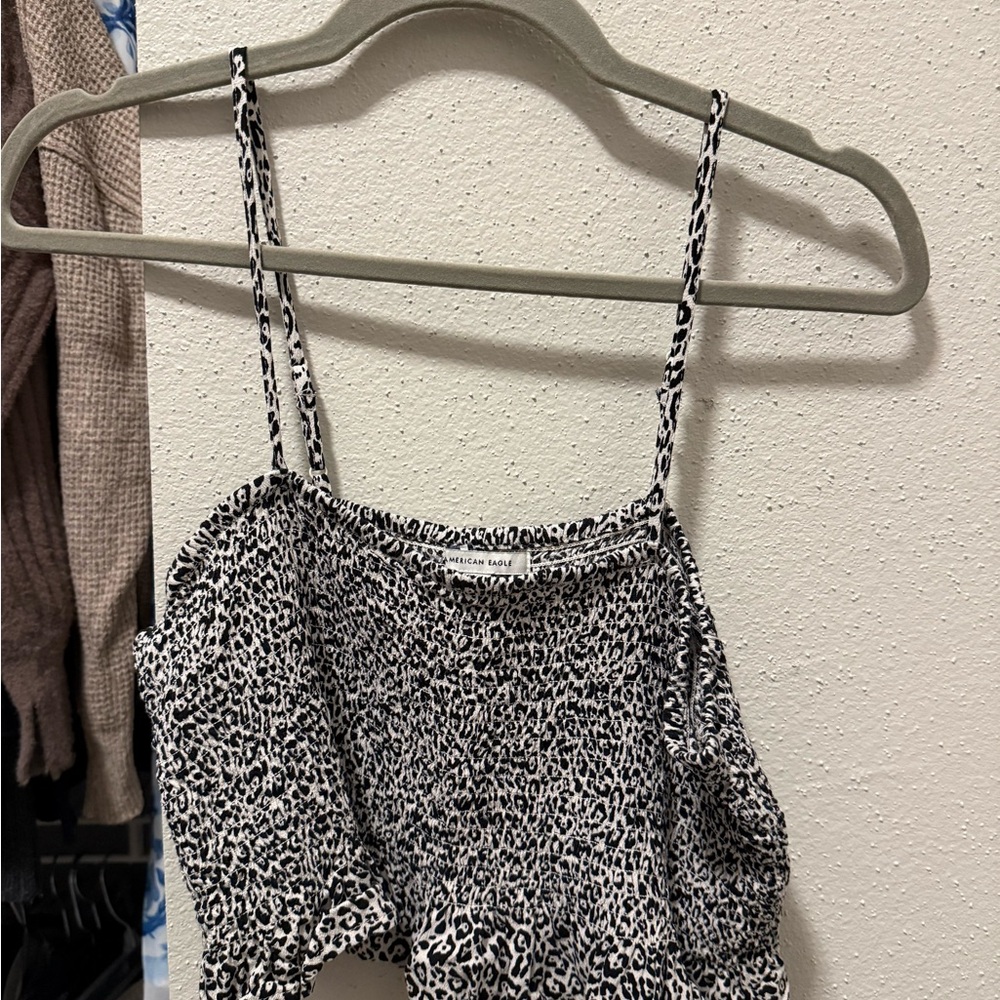 American Eagle Outfitters Black and White Leopard Crop Top